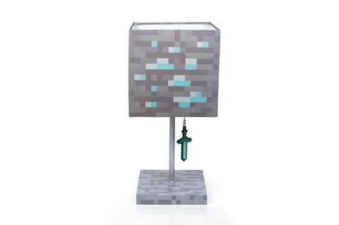 MINECRAFT DIAMOND ORE LED LAMP W/ 3D DIAMOND SWORD PULL | 14-INCH DESK LAMP