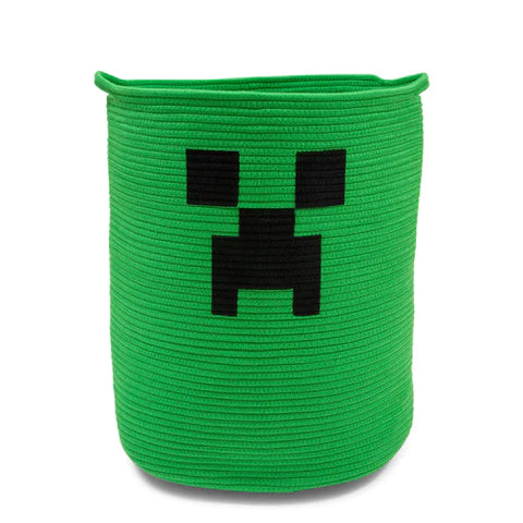 MINECRAFT GREEN CREEPER WOVEN COTTON ROPE HAMPER STORAGE BASKET