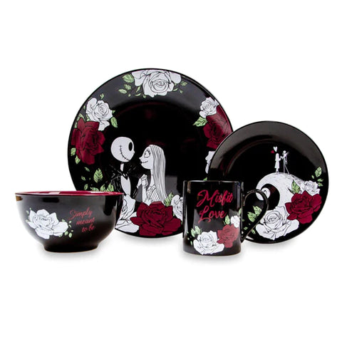 DISNEY NIGHTMARE BEFORE CHRISTMAS JACK AND SALLY ROSES 16-PIECE DINNERWARE SET