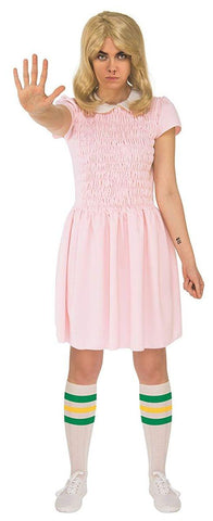 STRANGER THINGS ELEVEN SHORT SLEEVE ADULT COSTUME DRESS - PINK