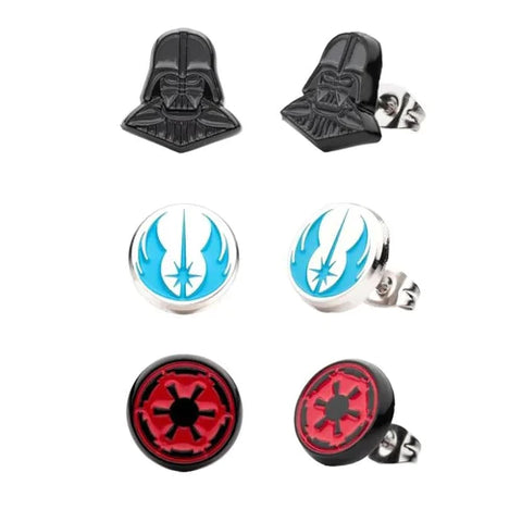 STAR WARS 3 PACK EARRING SET, LOLA - DROID, INQUISITOR LOGO AND OBI WAN COM DEVICE.