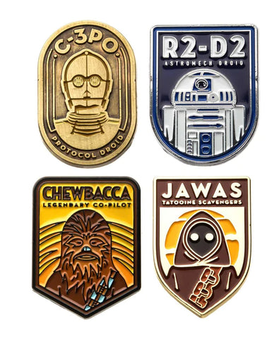 STAR WARS ENAMEL PINS | R2D2 | C3PO | JAWA | CHEWBACCA