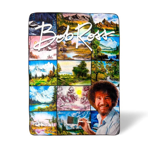 BOB ROSS OVERSIZED FLEECE SHERPA THROW BLANKET | 54 X 72 INCHES