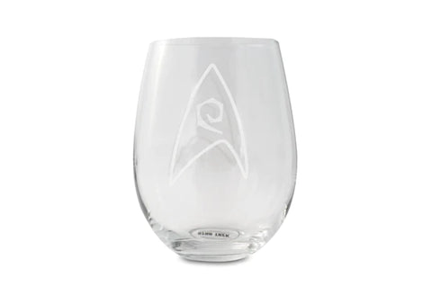 STAR TREK STEMLESS WINE GLASS DECORATIVE ETCHED ENGINEERING EMBLEM | HOLDS 20 OUNCES