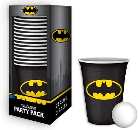 DC COMICS BATMAN LOGO 18OZ DISPOSABLE PLASTIC CUPS | 22 PACK W/ PONG BALLS