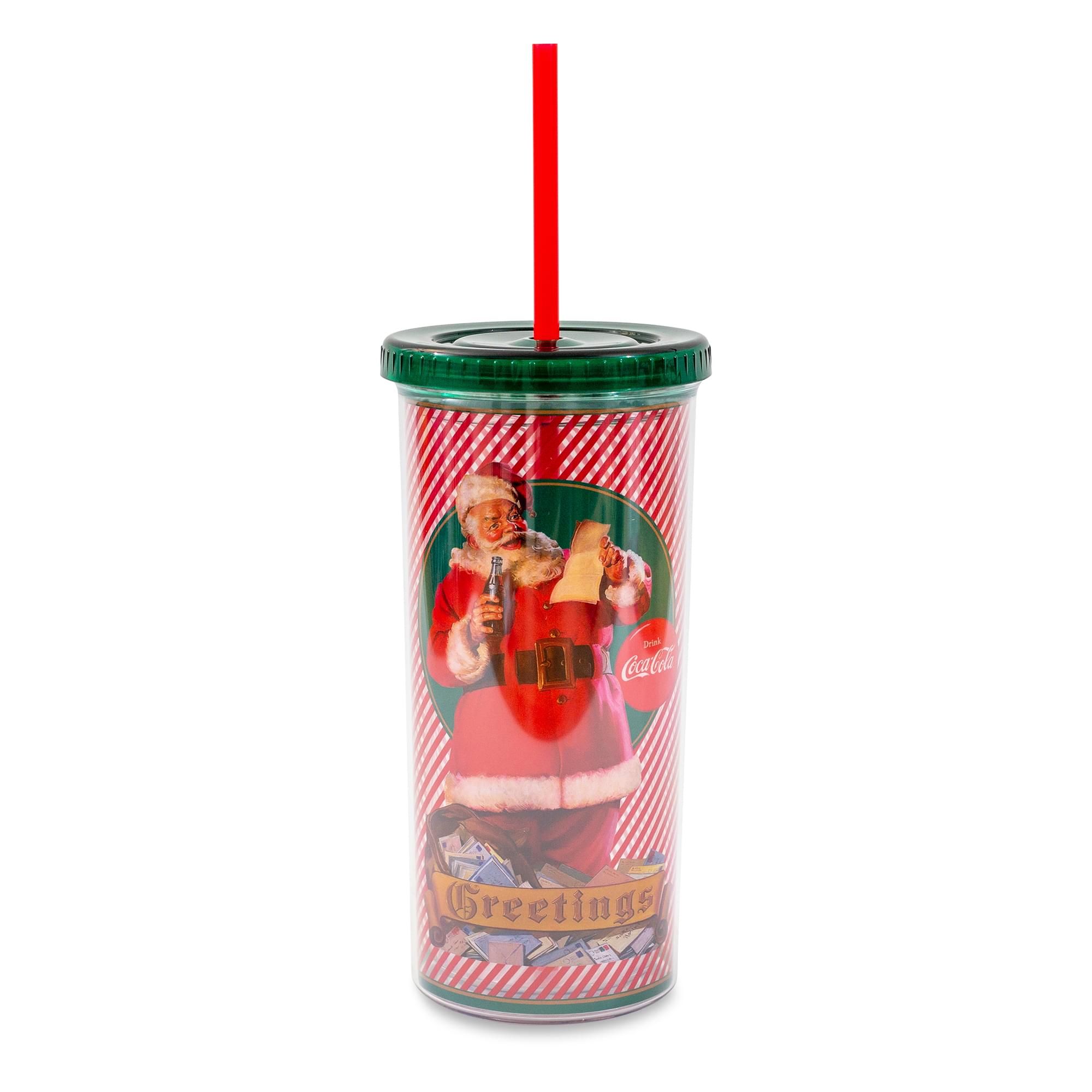 Coca-Cola Santa Claus Holidays Carnival Cup With Lid And Straw , Holds 20 Ounces