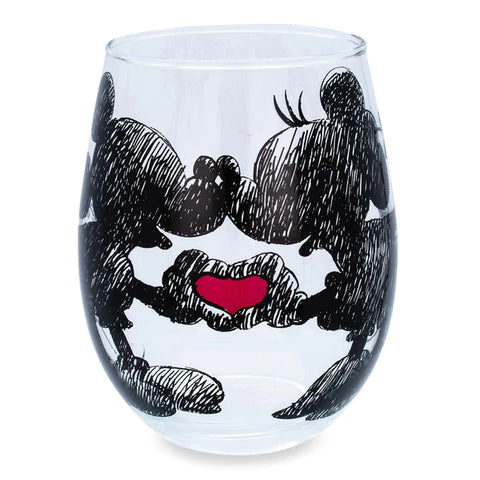 DISNEY MICKEY AND MINNIE MOUSE TEARDROP STEMLESS WINE GLASS | HOLDS 20 OUNCES