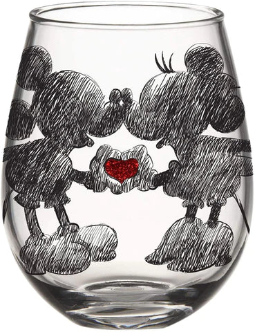 DISNEY MICKEY AND MINNIE SKETCHBOOK STEMLESS WINE GLASS | HOLDS 20 OUNCES