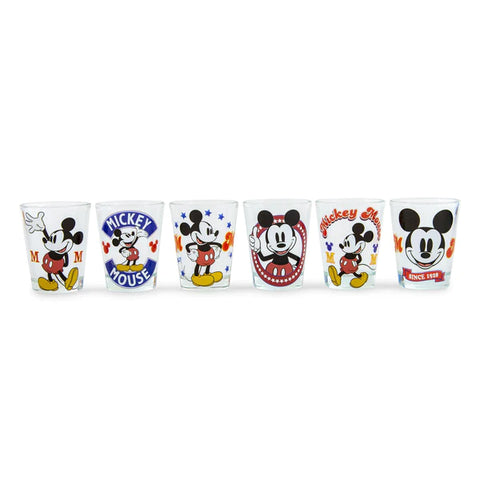 DISNEY VINTAGE MICKEY MOUSE 2-OUNCE MINI SHOT GLASSES | SET OF 6