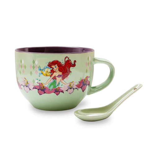 DISNEY THE LITTLE MERMAID ARIEL CERAMIC SOUP MUG WITH SPOON | HOLDS 24 OUNCES