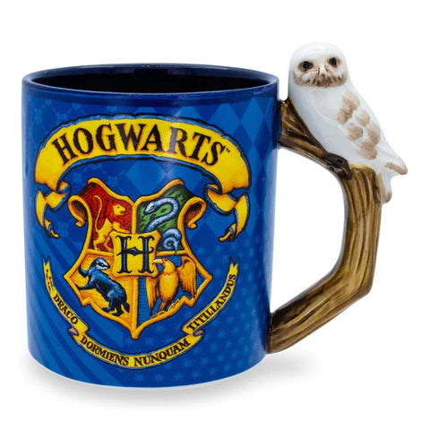 HARRY POTTER HOGWARTS CREST SCULPTED HANDLE CERAMIC MUG | HOLDS 20 OUNCES