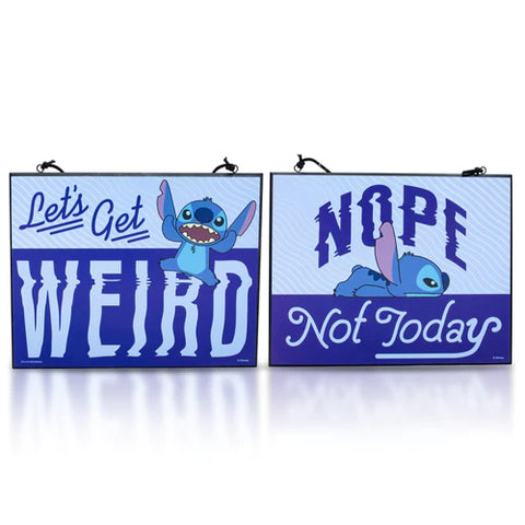 DISNEY LILO & STITCH "LET'S GET WEIRD" REVERSIBLE HANGING SIGN WALL ART