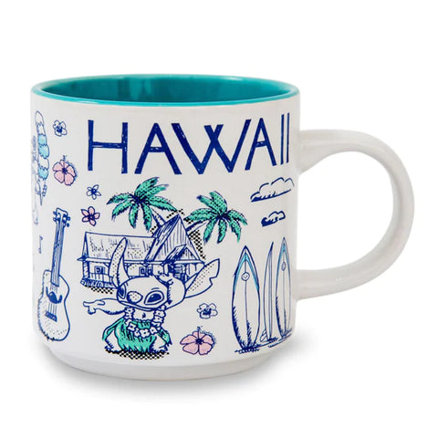 DISNEY LILO & STITCH HAWAII ALLOVER ICONS CERAMIC STACKING MUG | HOLDS 13 OUNCES