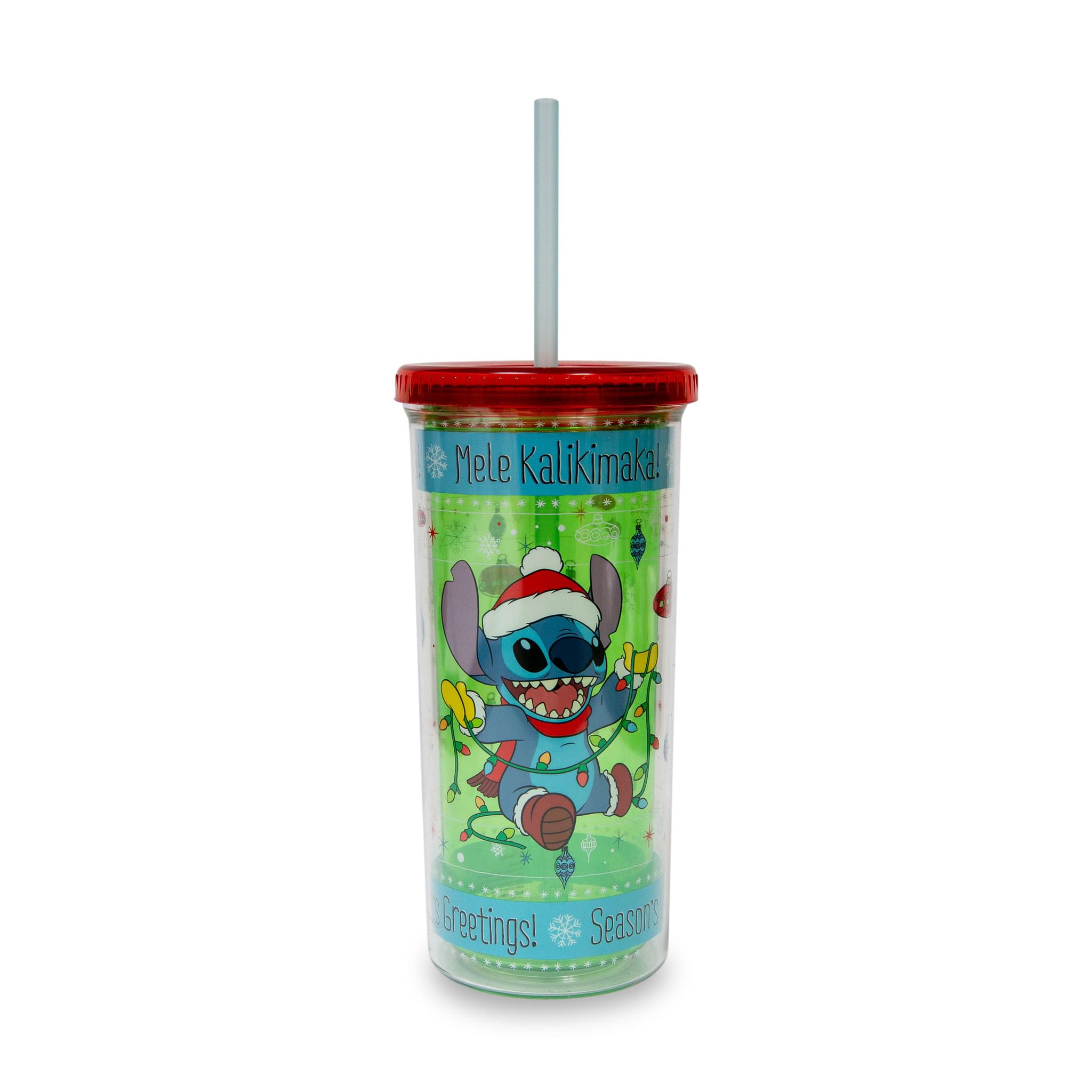 Disney Lilo & Stitch Holiday Lights Carnival Cup With Lid And Straw , Holds 20 Ounces