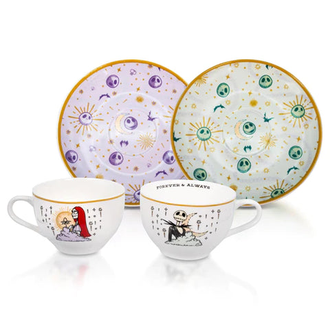 DISNEY NIGHTMARE BEFORE CHRISTMAS JACK & SALLY TEACUPS AND SAUCERS | SET OF 2