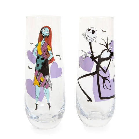 DISNEY THE NIGHTMARE BEFORE CHRISTMAS JACK AND SALLY FLUTED GLASSWARE | SET OF 2