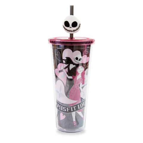 DISNEY THE NIGHTMARE BEFORE CHRISTMAS "MISFIT" CARNIVAL CUP WITH LID AND STRAW