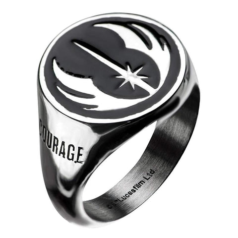 Star Wars Jewelry Men’s Stainless Steel Jedi Signet Ring (Silver/Black) - Size 11