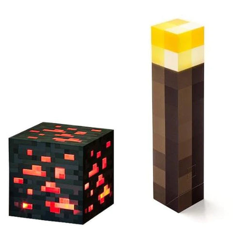 MINECRAFT LIGHT UP TORCH AND REDSTONE ORE SET OF 2