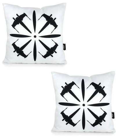 STAR WARS WHITE THROW PILLOW | BLACK X-WING DESIGN | 18 X 18 INCHES | SET OF 2