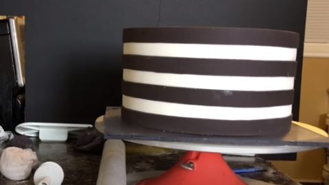 black and white striped cake