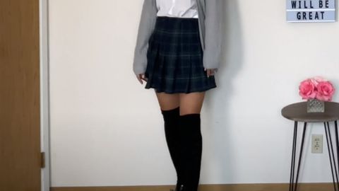 outfit with pleated skirt and high socks