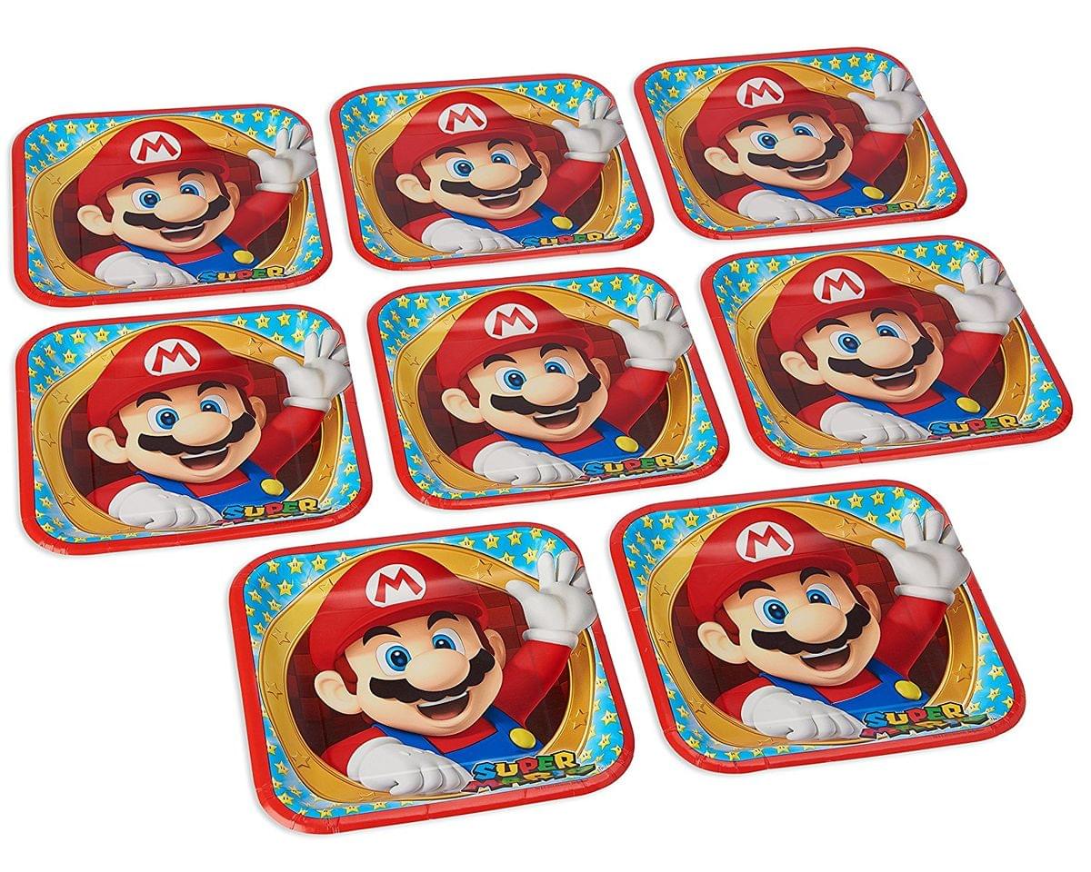 Super Mario Bros. 9 Square Paper Plates, 8 Count