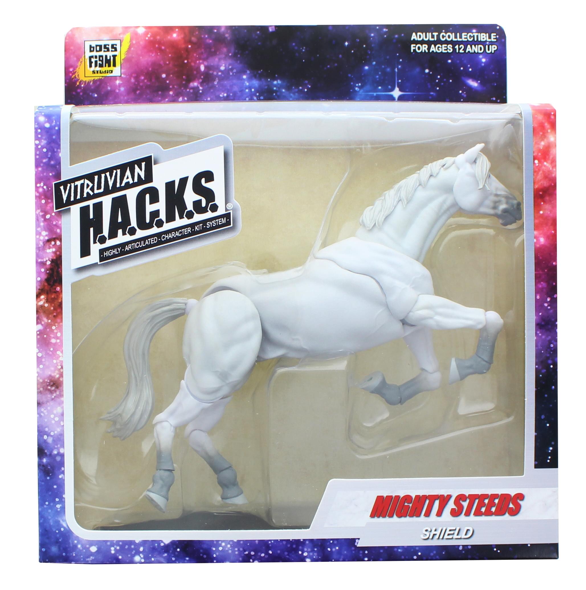 Vitruvian H.A.C.K.S. Mighty Steeds Action Figure Mount , Shield (White Horse)