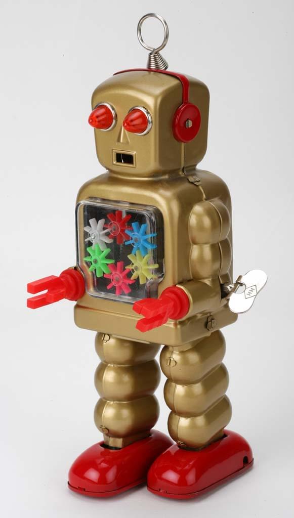 Vintage Style 10 Tin High-Wheel Robot Gold