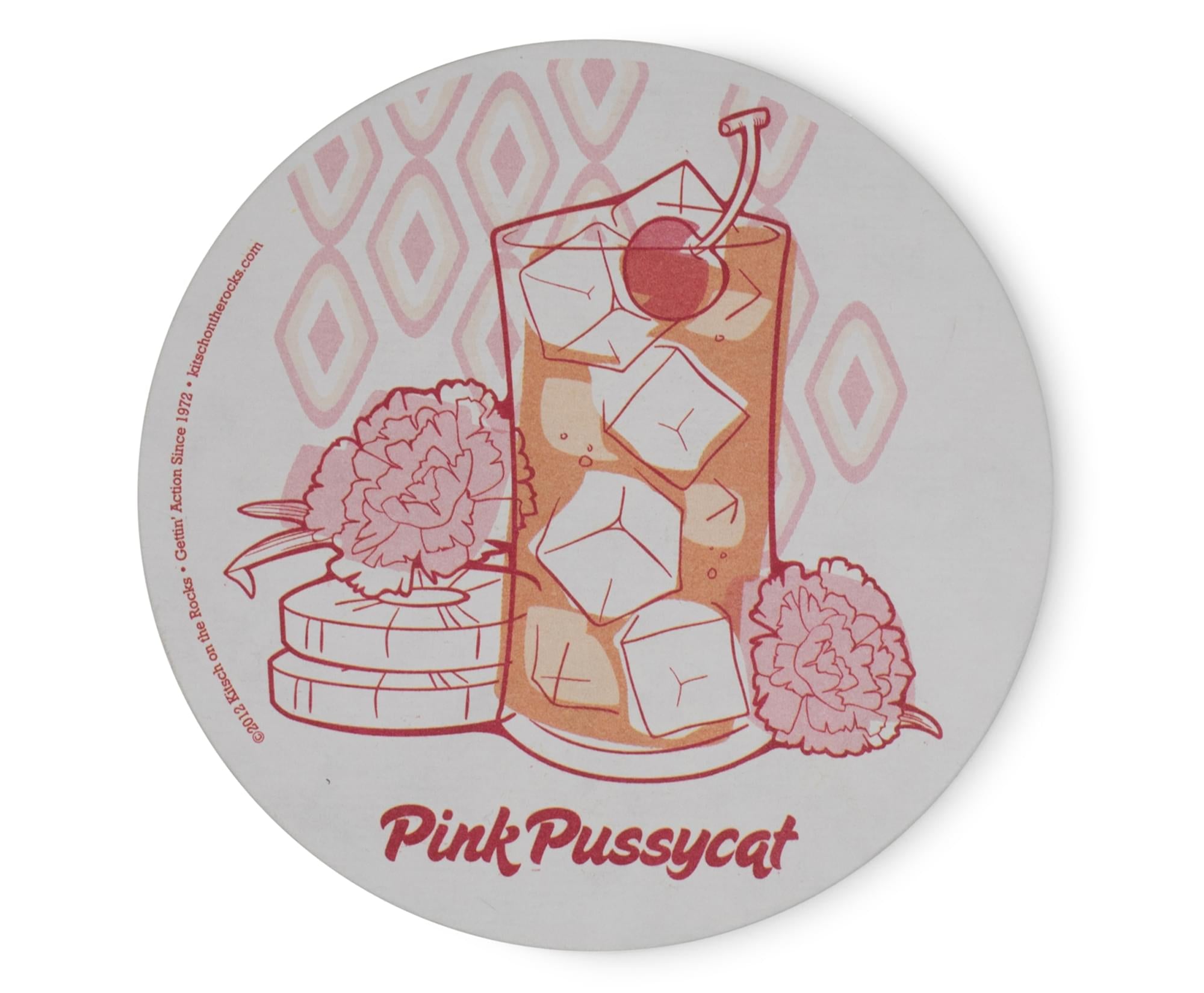 Single Retro Cork Drink Coaster - Pink Pussycat