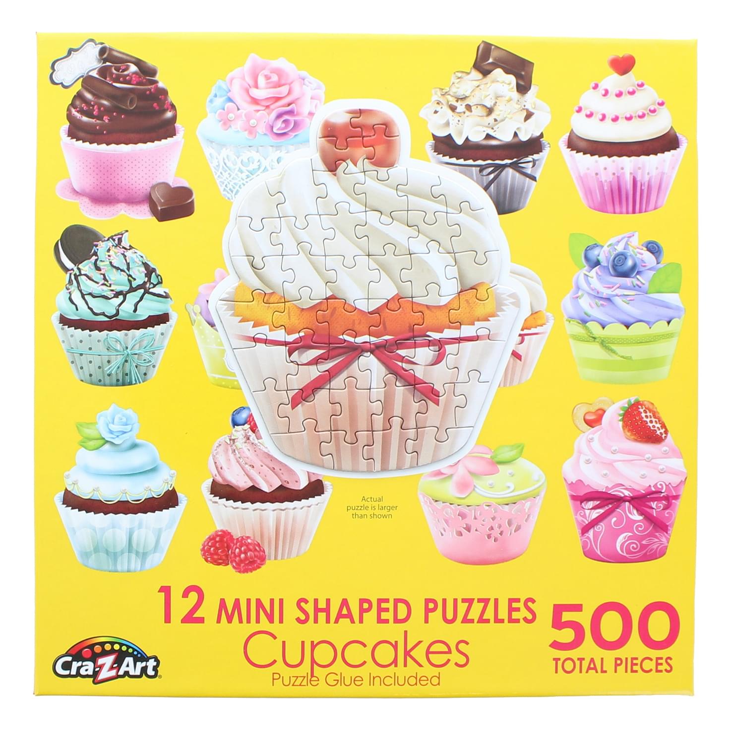 Cupcakes I , 12 Mini Shaped Jigsaw Puzzles , 500 Color Coded Pieces