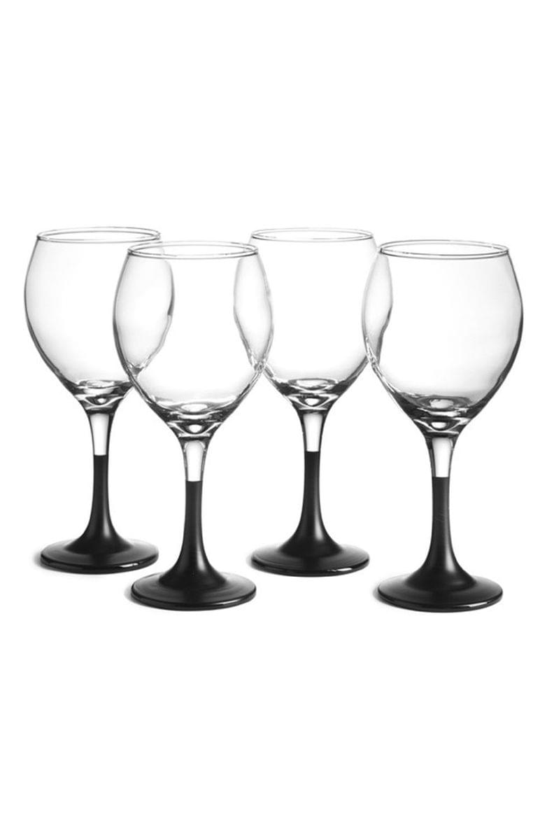 Chalk Wine Glass, Clear/Black, Set Of 4