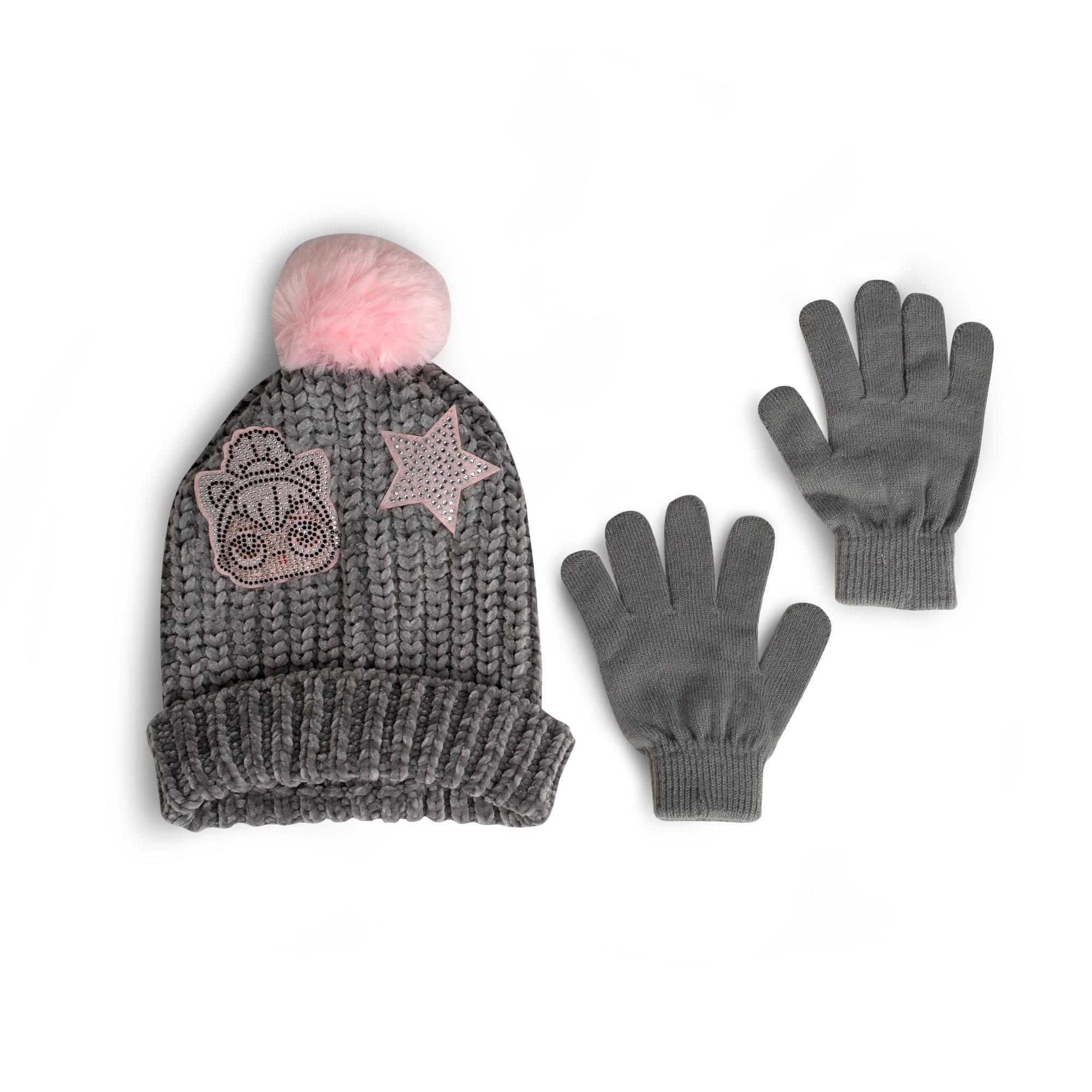 LOL Surprise Dolls Girls Winter Beanie & Glove Set , Grey