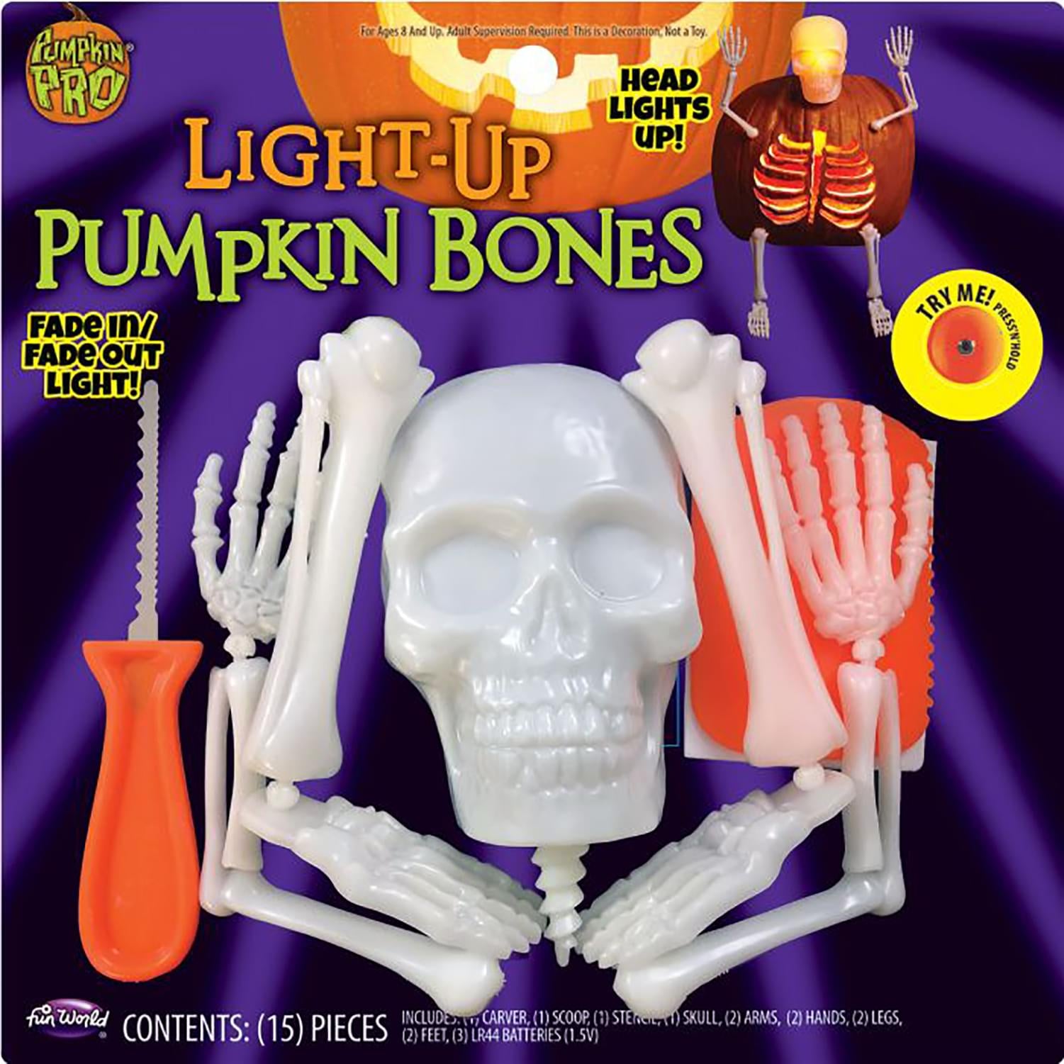 Photos - Other interior and decor Bones Halloween Light Up Skellington  Pumpkin Carving & Decorating Kit FNW 