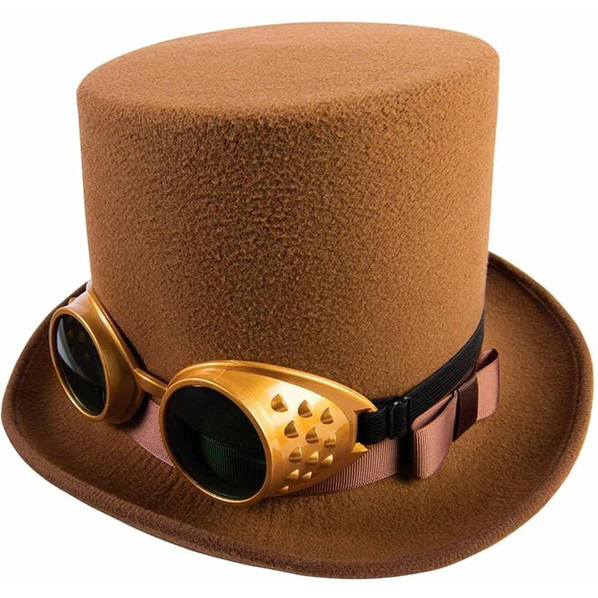 Steampunk Brown Top Hat W/Goggles Costume Accessory