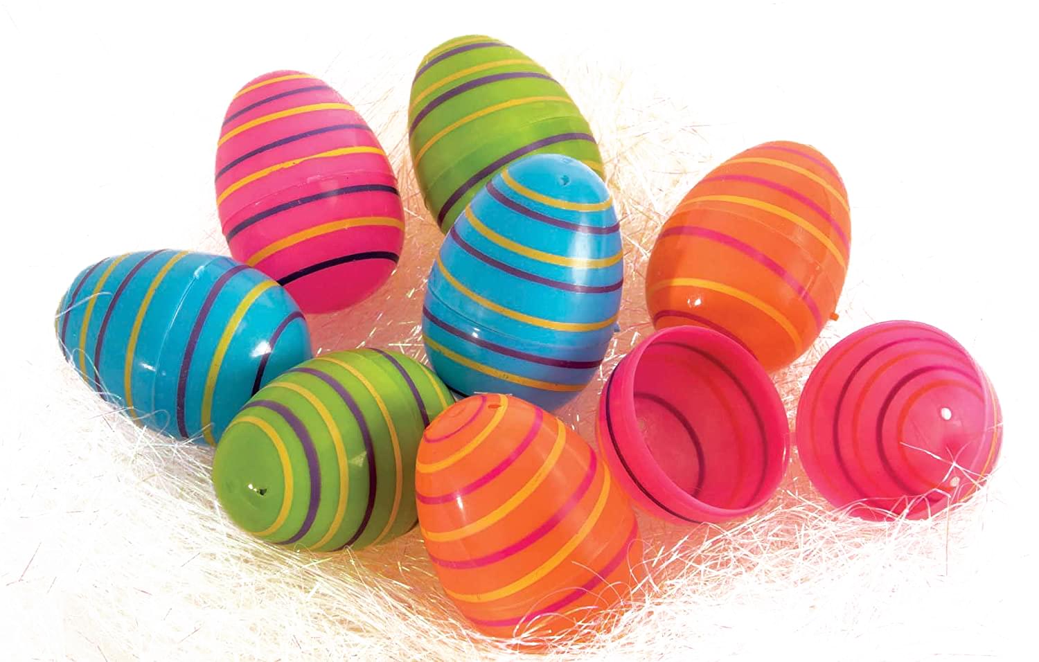 Striped Plastic Easter Eggs | Pack of 8 | Free Shipping