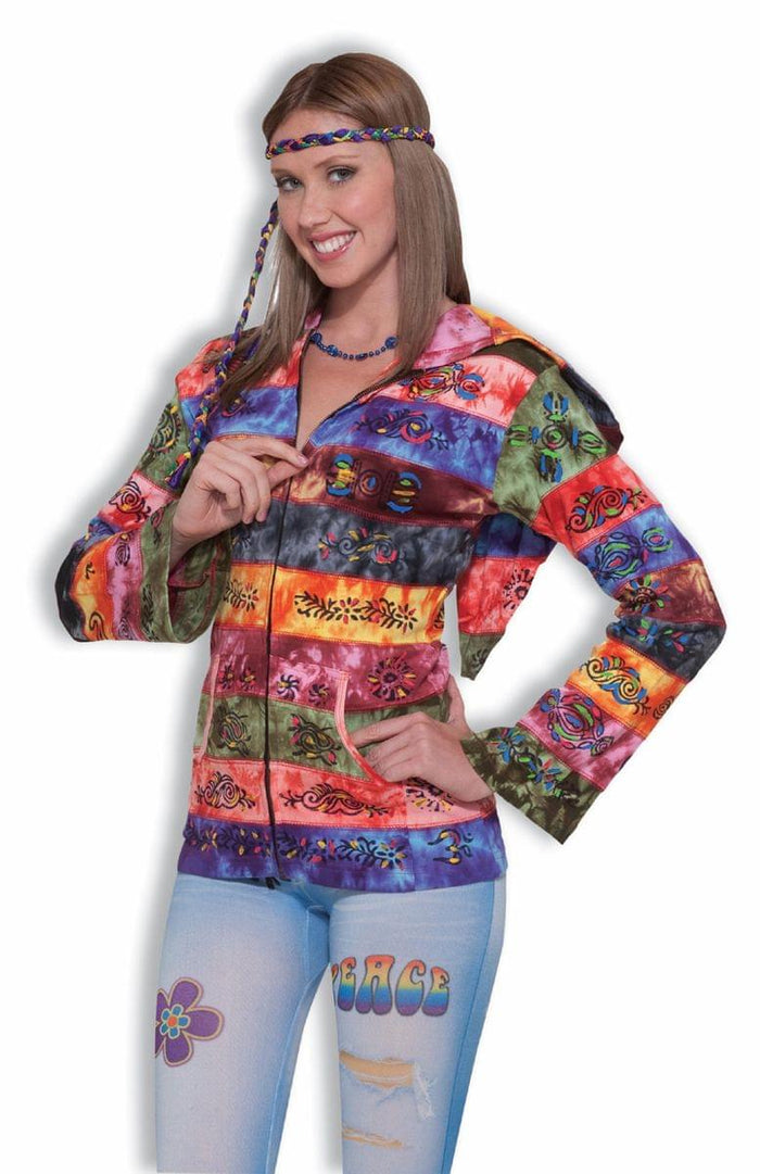 60's 70's Hippie Hooded Rainbow Costume Jacket Adult Standar | Free Sh