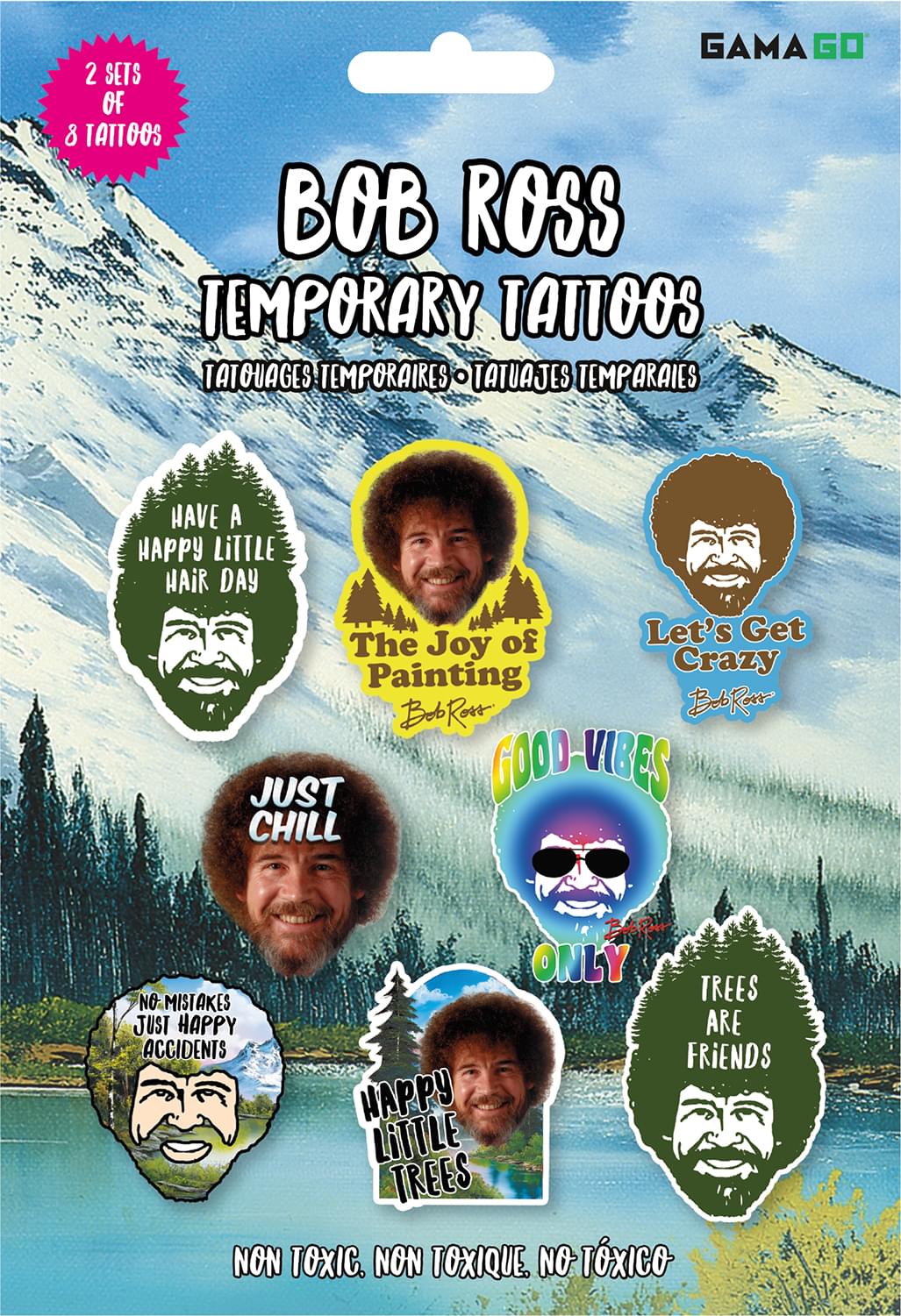 Bob Ross Temporary Tattoos , 2 Sets Of 8 Tattoos