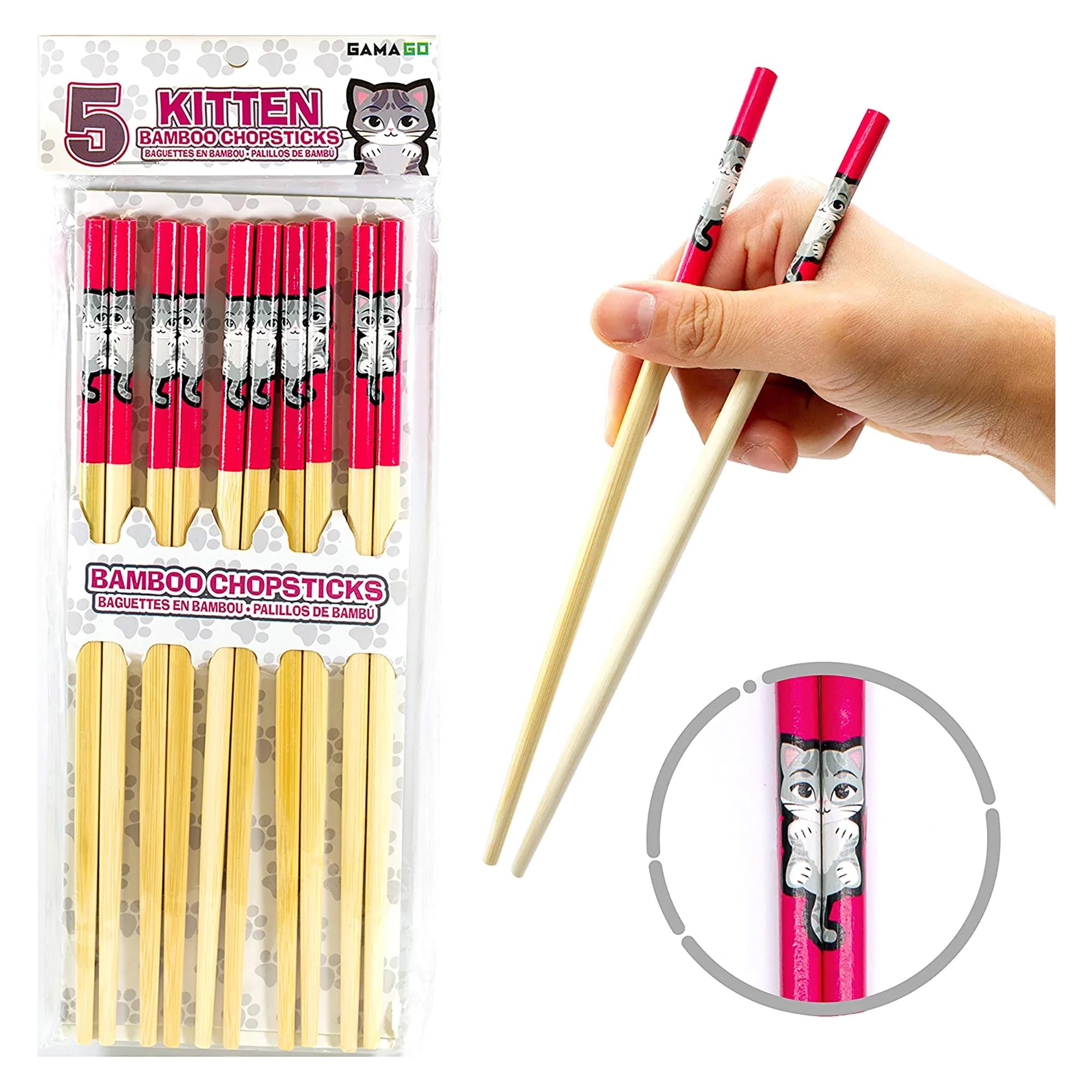 Kitten GAMAGO Cast Bamboo Chopsticks , Set Of 4