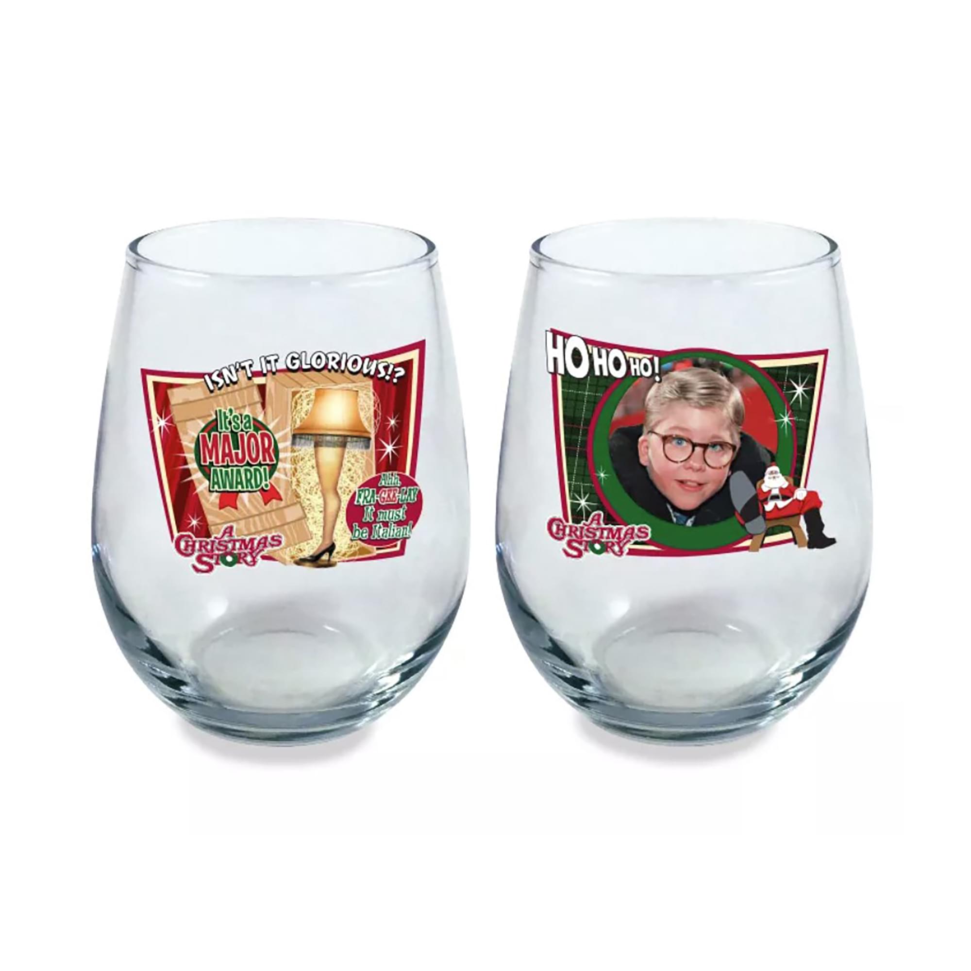 A Christmas Story Iconic Quotes 21oz Stemless Wine Glass Set , 2 Glasses