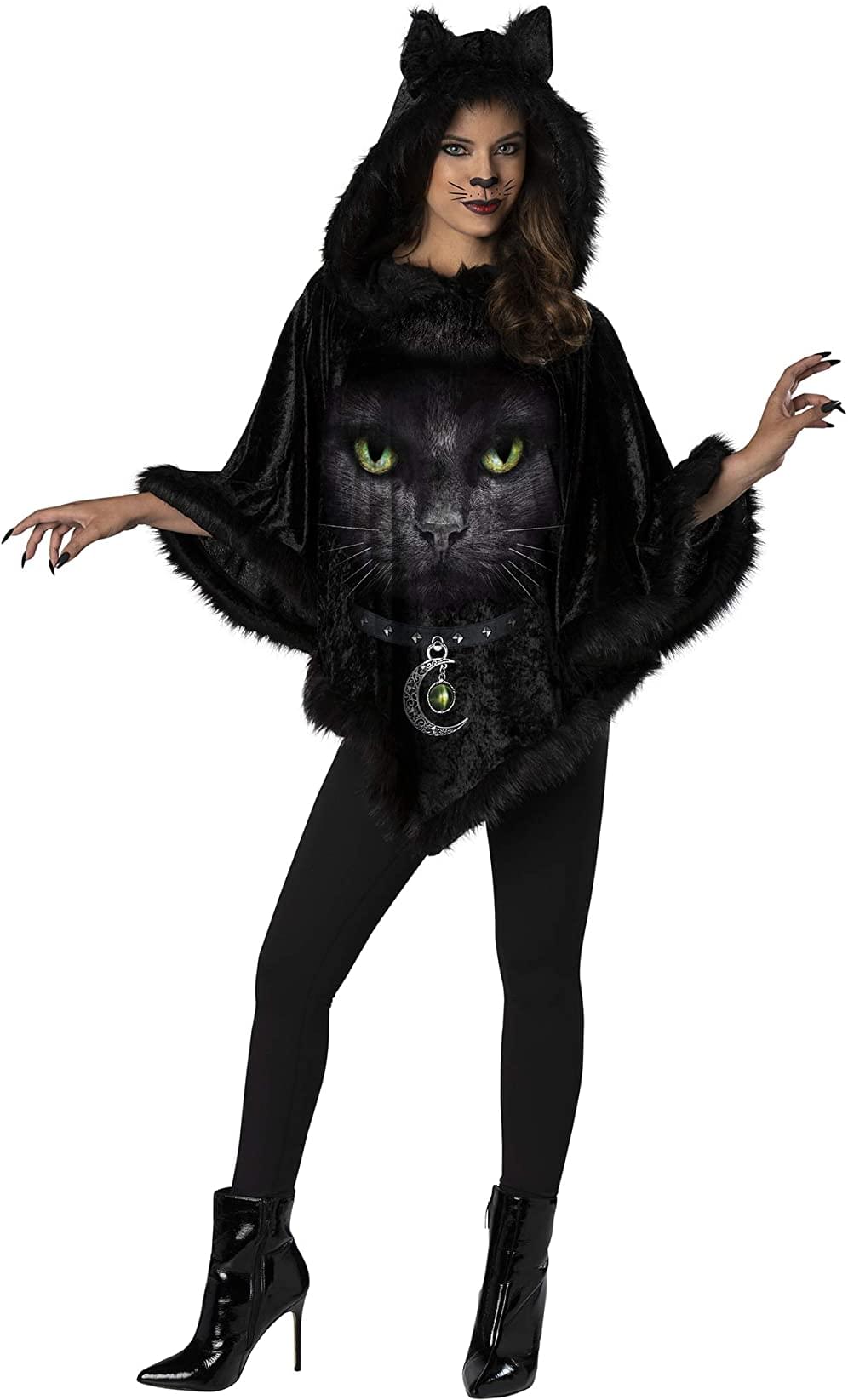 Mystical Cat Hooded Poncho Adult Costume , One Size
