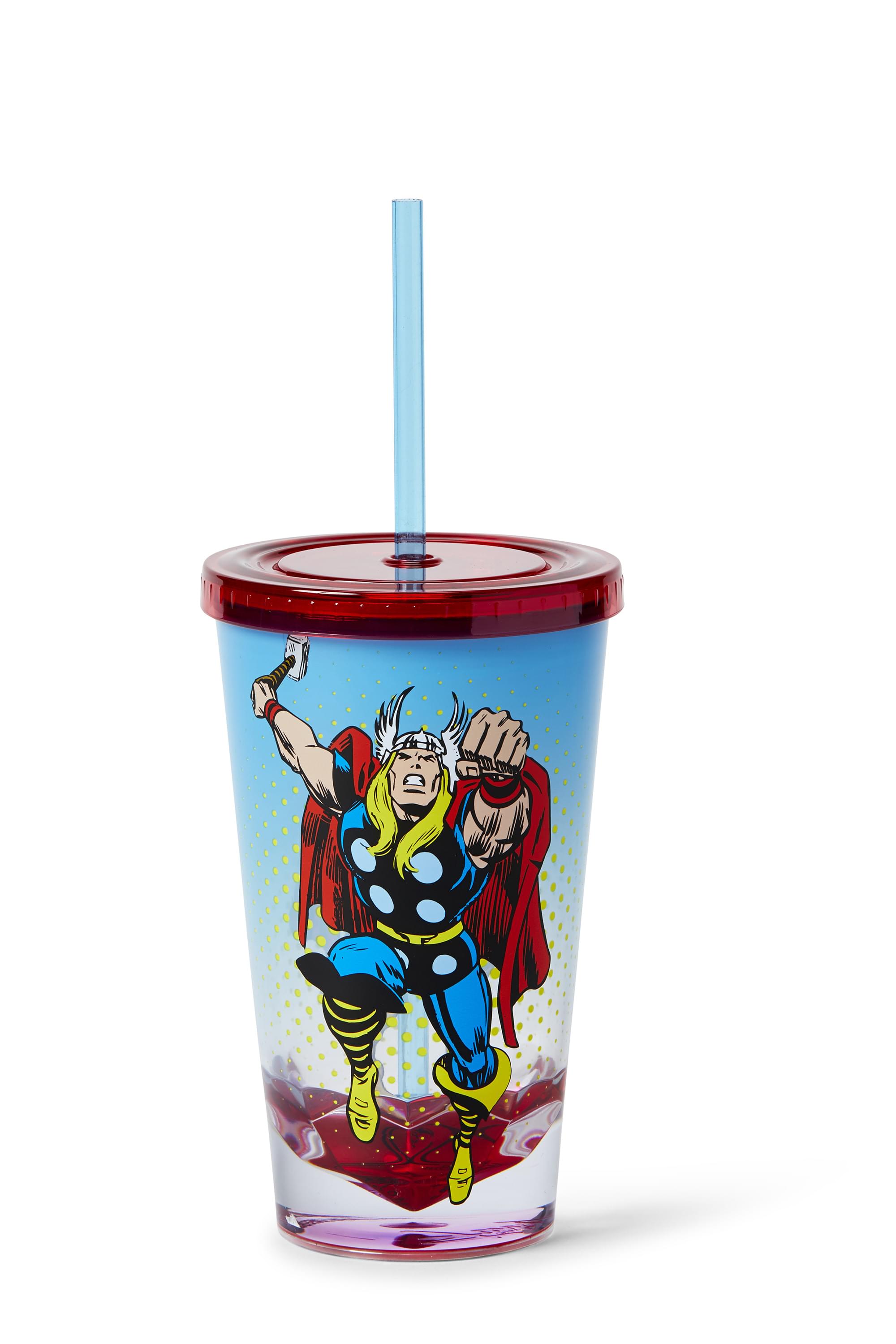 Marvel Thor God Of Thunder Plastic Tumbler Cup Lid & Straw , Holds 19 Ounces