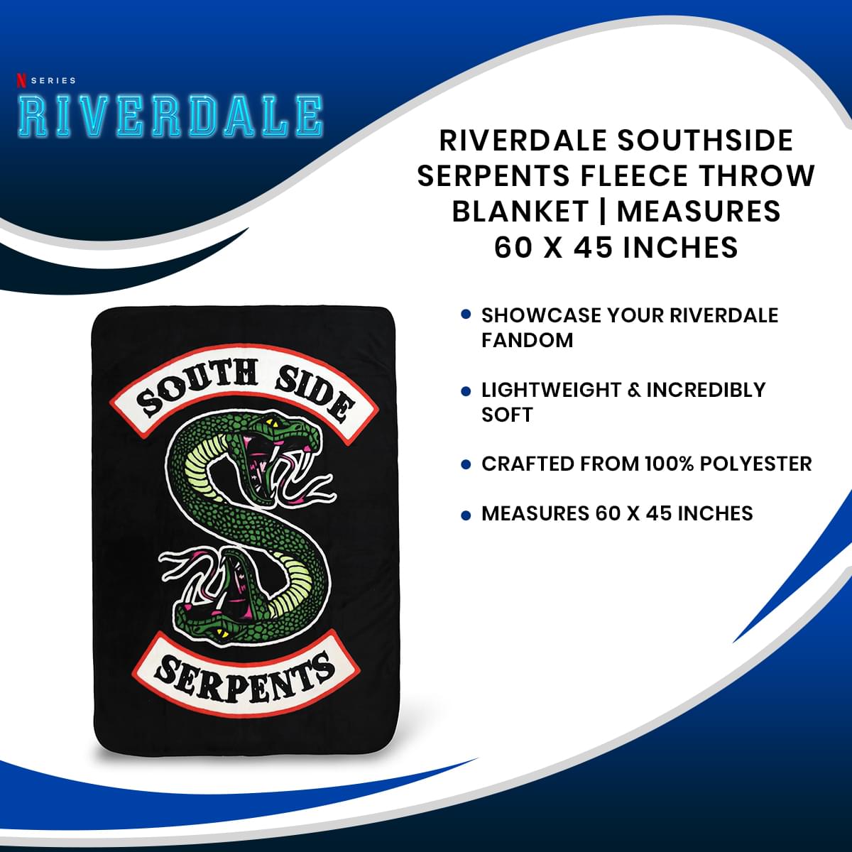 Riverdale Southside Serpents Fleece Throw Blanket | Measures 60 x 45 I ...