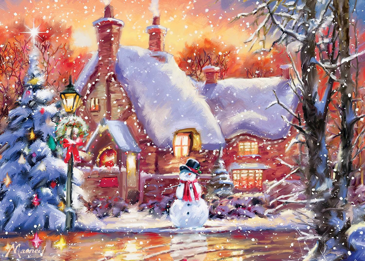 Snowman Cottage 500 Piece Glitter Jigsaw Puzzle | Free Shipping - Toynk ...