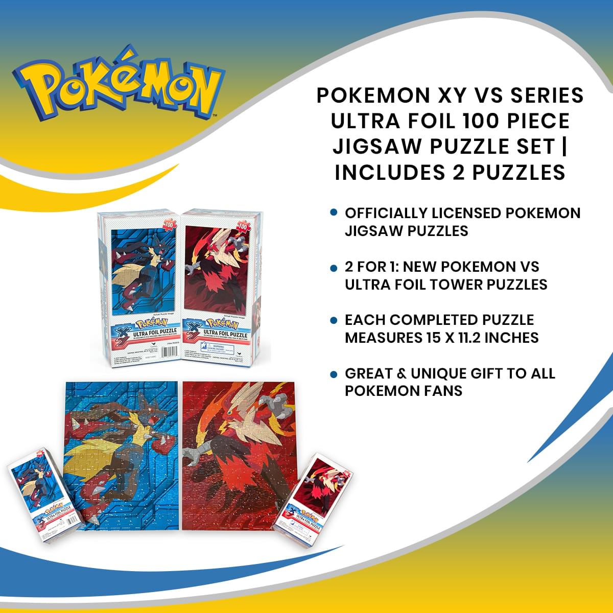 Pokemon Ultra Foil 100 Piece Puzzle Set 2 Puzzles Free Shipping Toynk Toys