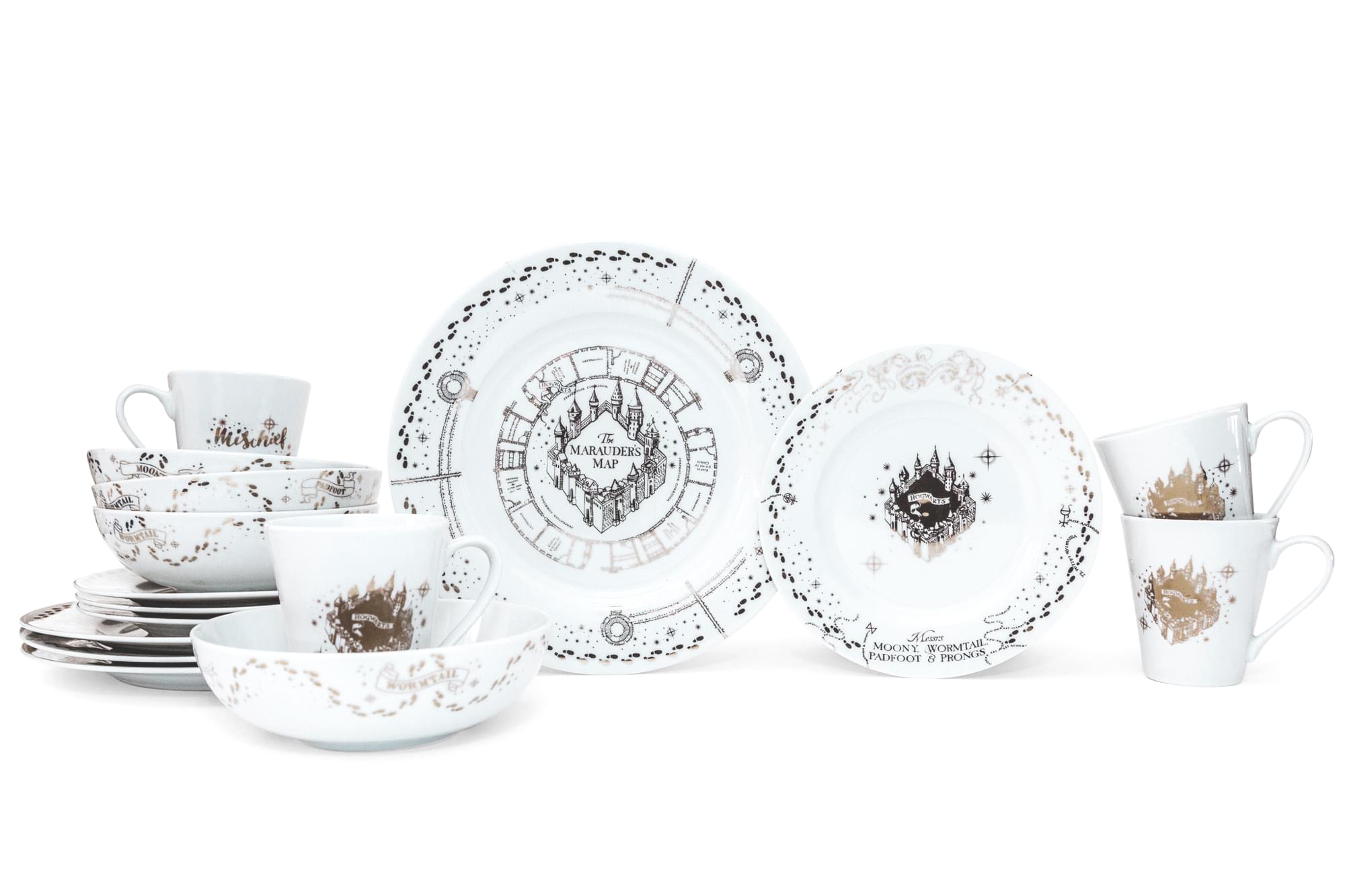 Harry Potter Marauders Map 16-Piece Ceramic Dinnerware Set , Plates, Bowls, Mugs