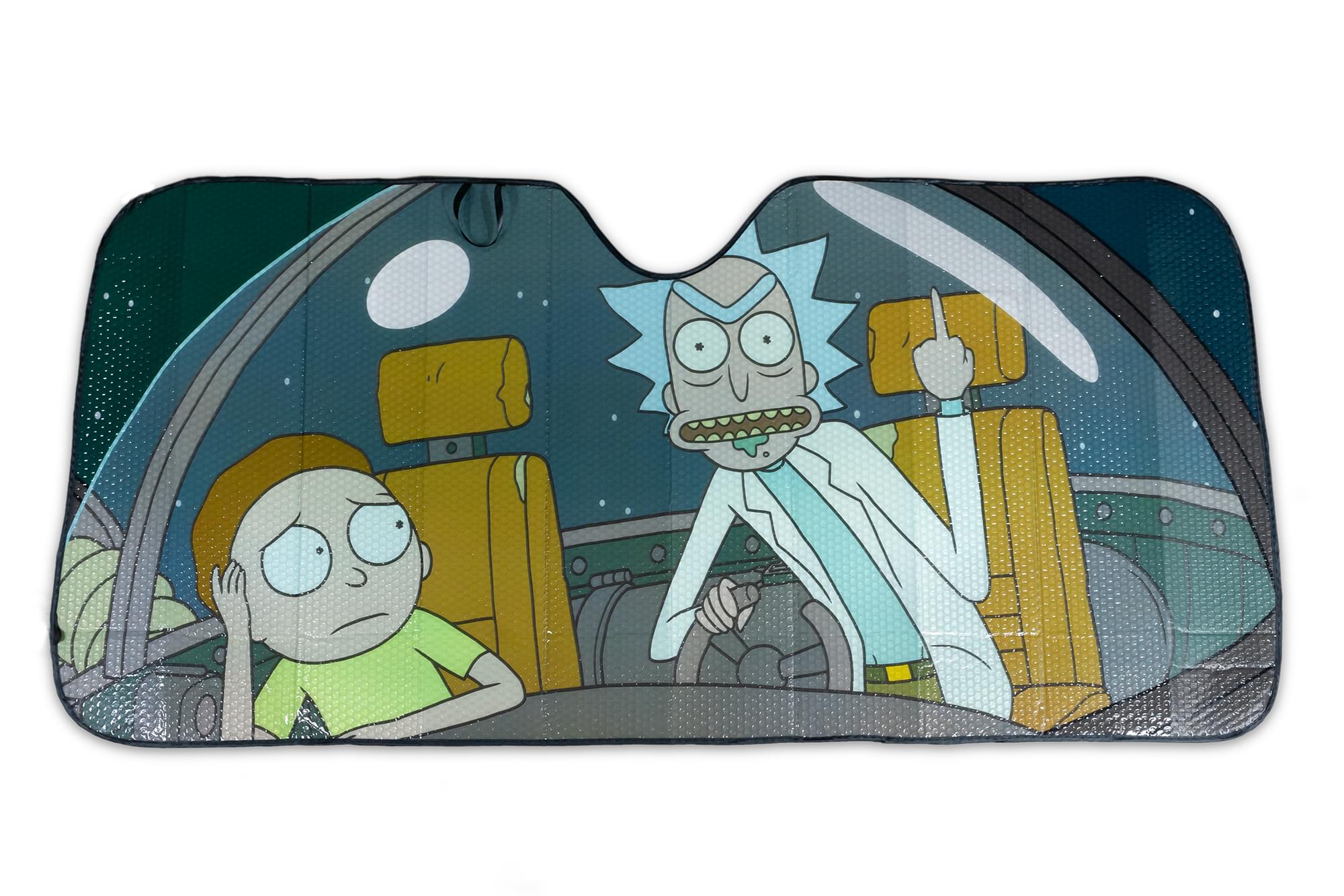 Rick And Morty Space Cruiser Flipping The Bird Auto Sunshade