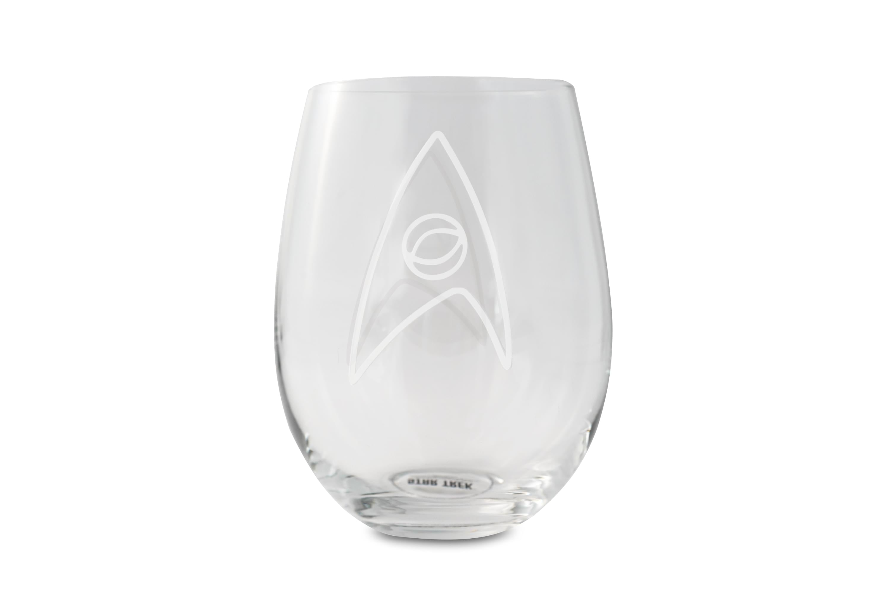Star Trek Stemless Wine Glass Decorative Etched Sciences Emblem , Holds 20 Ounces