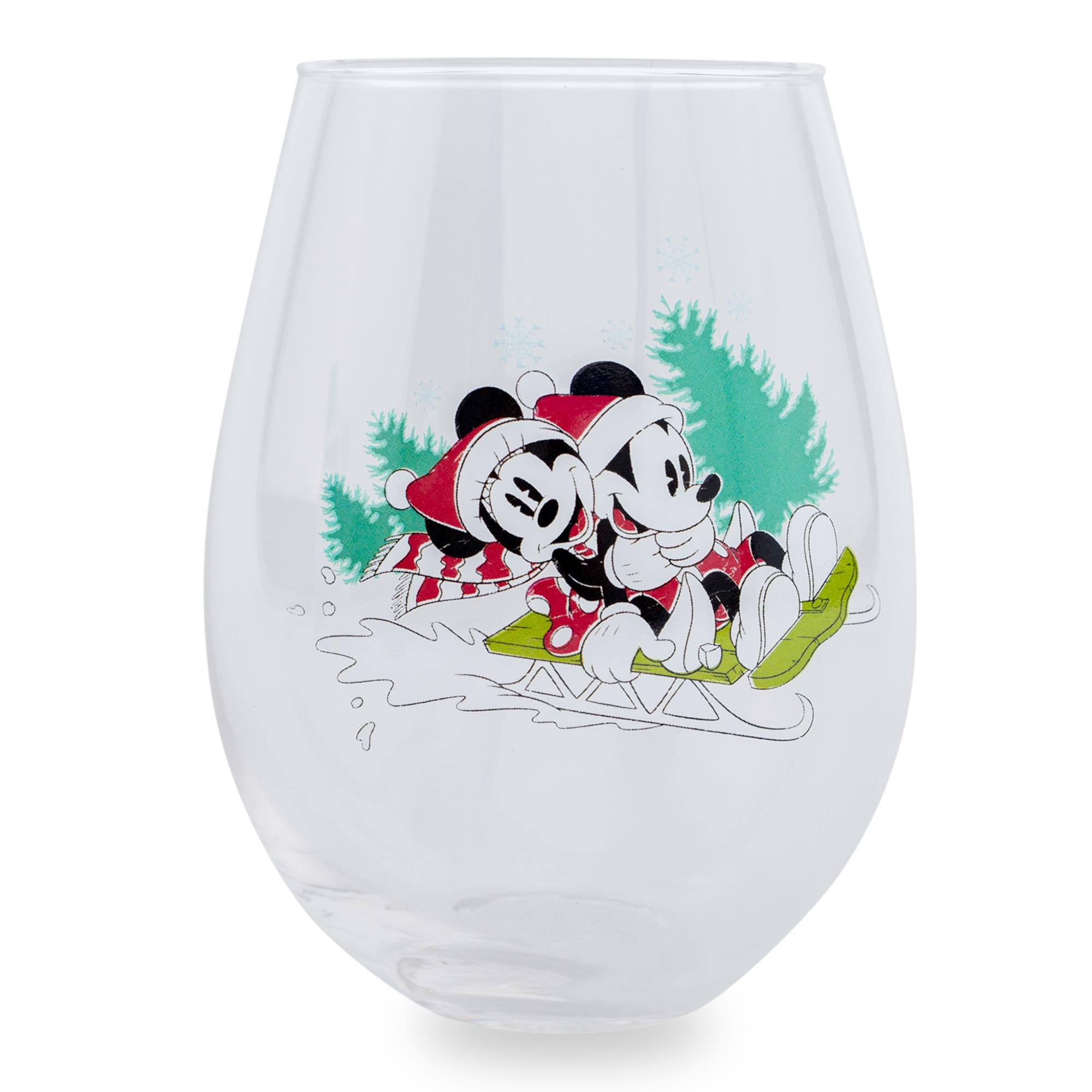 Disney Mickey And Minnie Christmas Sled Stemless Wine Glass , Holds 34 Ounces