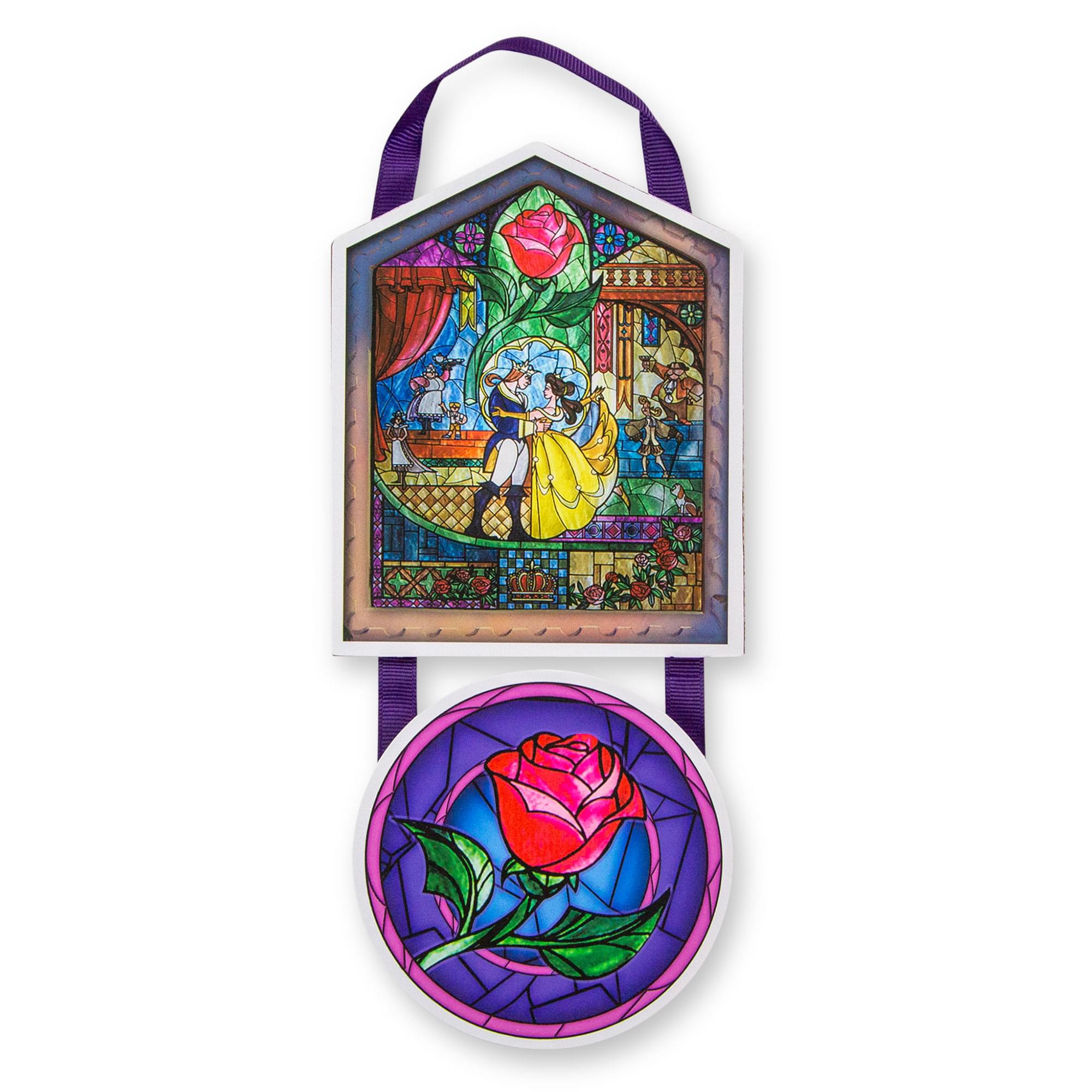 Disney Beauty And The Beast Stained Glass 2-Piece Hanging Wall Art Sign
